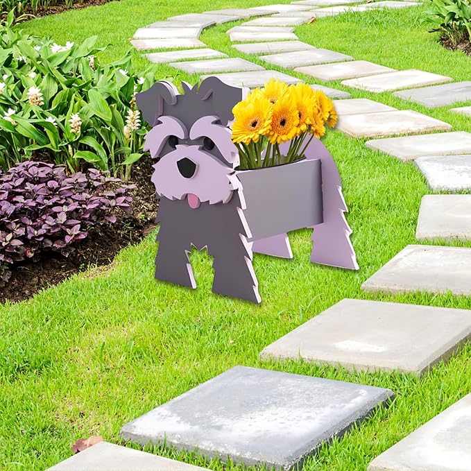 Gray Schnauzers Dog Planter Plant Pots,Cute Garden Dog Flower Planter,Dog Planters Birthday Gifts for Women,Office,Indoor/Outdoor Decor (9.45 * 9.06 * 11.81in)