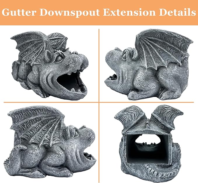 Gothic Gargoyle Statue Decor, Gutter Downspout Splash Block & Diverter, Lifelike Garden Rain Downspout Diverter, 3"x4" Decorative Gutter Extension, Outdoor Gargoyle Statues, Unique Home Accent