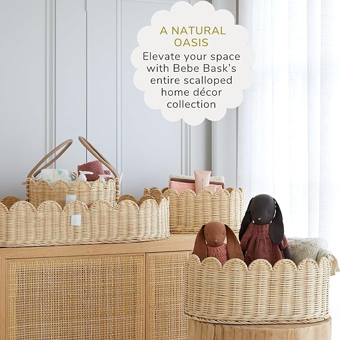 BEBE BASK Scalloped Wicker Wall Basket - The Original - Hand Woven Basket - Scalloped Décor Wall Hanging Baskets -16" x 10" x 7"In - Hanging Wall Basket (Natural)