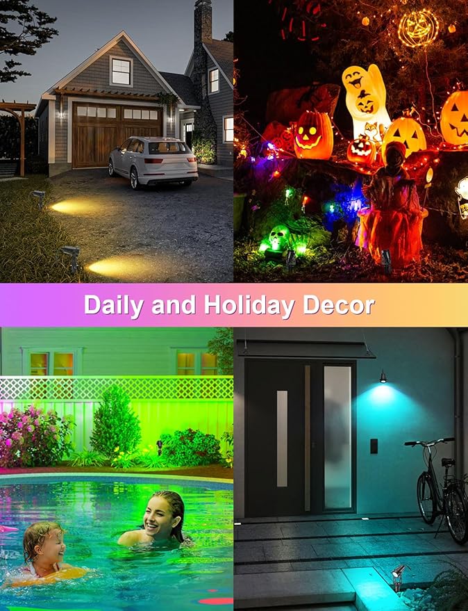 ECOWHO RGB Color Changing Landscape Lights with RF Remote Control, 12V Low Voltage Landscape Lighting, IP65 Waterproof LED Spotlight Outdoor for Yard House Garden Patio Tree Pathway Decor, 4 Pack