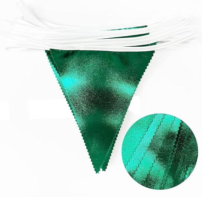 Green Party Decorations Triangle Pennant Banner Flag Dark Green Metallic Fabric Bunting Garland for Graduation Wedding Bridal Shower Birthday Baby Shower Holiday Retirement Game Party Supplies