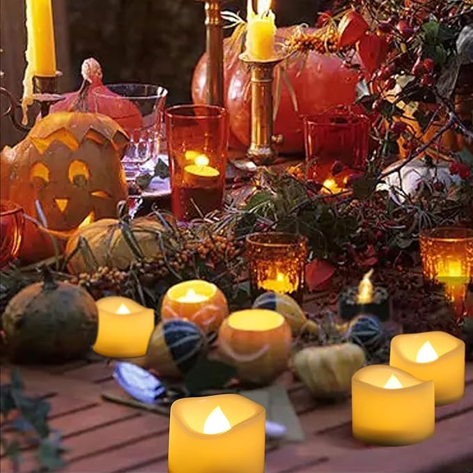 CANDLE CHOICE Battery Operated Flameless Tea Lights Small Bright Flickering LED Electric Fake Votive Tealight Candles Halloween Pumpkin Lights Wedding Christmas Decorations Table Centerpieces 6 PCS