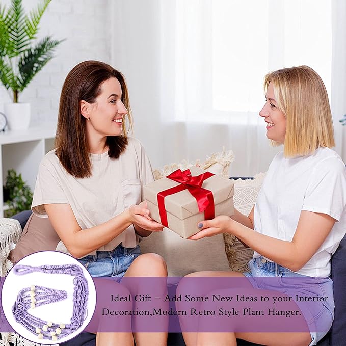 Augshy Macrame Hanging Planter, Hanging Planters for Indoor Outdoor Home Decor, Hanging Plant Holder No Tassels Set of 2 with 4 Hooks