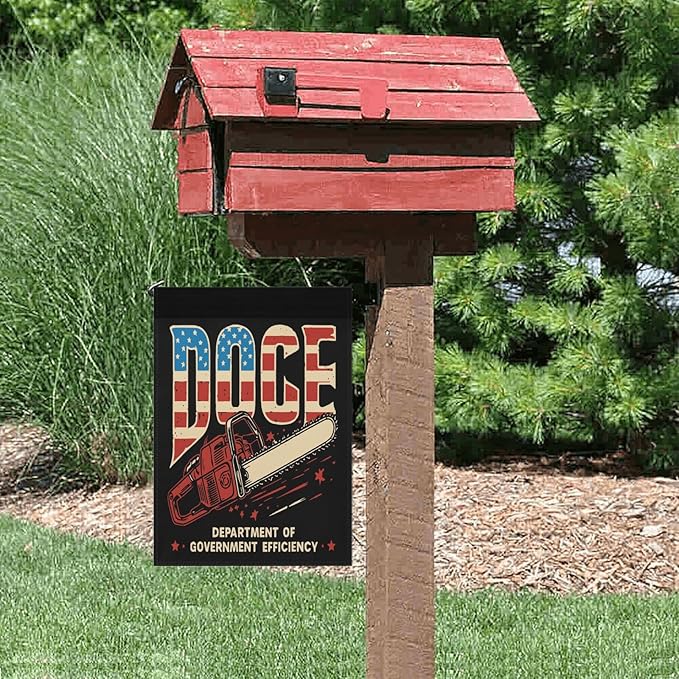 Chainsaws For Bureaucracy D.O.G.E US Flag Garden Flags 12x18 Double Sided Funny Banner for Indoor