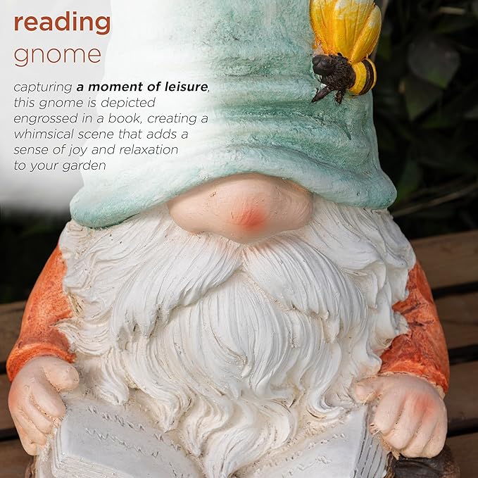 Alpine Corporation MCC844 Indoor/Outdoor Gnome Reading a Book Garden Statue, Charming Gnome Statue with Hat, 20" H, Turquoise