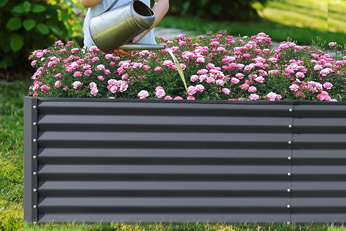 Domi Galvanized Raised Garden Bed, Outdoor Planter Garden Boxes Large Metal Planter Box for Gardening Vegetables Fruits Flowers, Dark Grey (6x3x2ft)