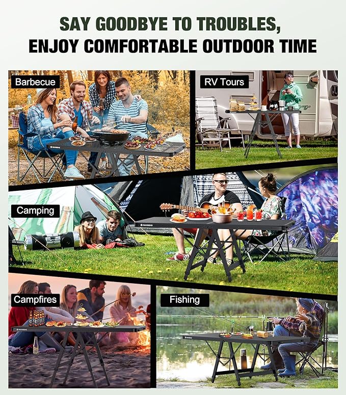 Foldable Grill Table with Mesh Desktop, 200lbs 4Ft Portable Folding Table, Height Adjustable Metal Table for Ourdoor, Camping, Picnic, BBQ and Beach, RV, 47.24" L x 23.62" W