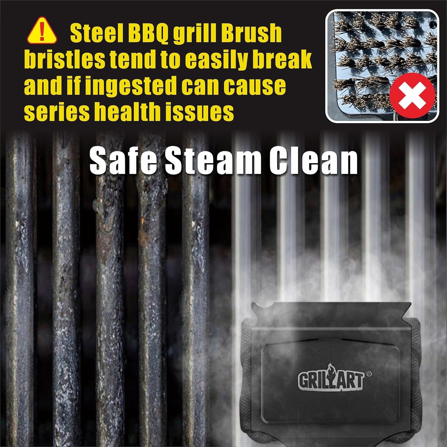 GRILLART Grill Brush Bristle Free, Replaceable BBQ Cleaning Pad (No Handle), Safe Replacement Cleaning Pad/Head for Cast Iron/Stainless Steel Grates - Dark Black