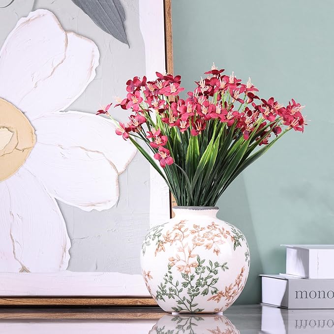 Green, White, and Brown Vintage Round vase, Chinese-Style Green Farmhouse Decorative vase, Suitable for Home Decor,Living Room, Dining Table, Office, Bookshelf, TV Cabinet, entryway Decor.