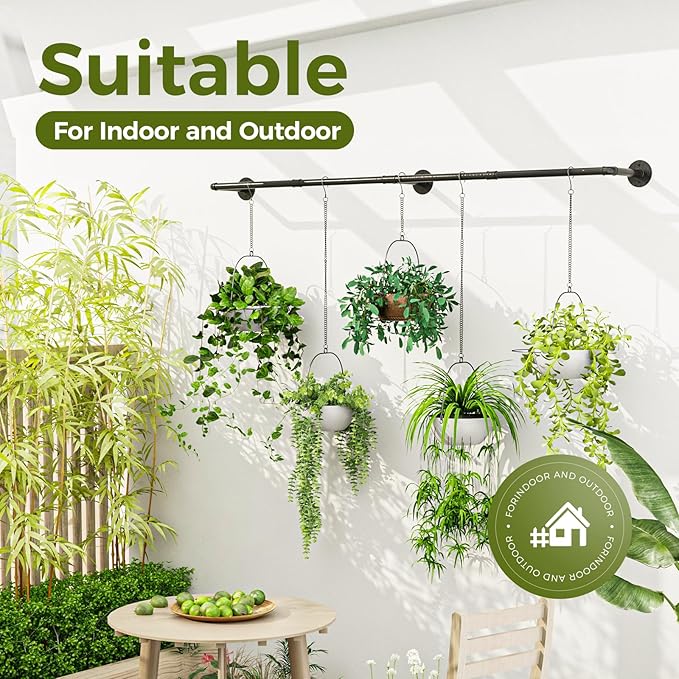 Bamworld Plant Hanger Indoor 70in Hanging Planters Rod Hanging Plant Holder for Window Plant Shelves Metal Rod,Pots Not Included