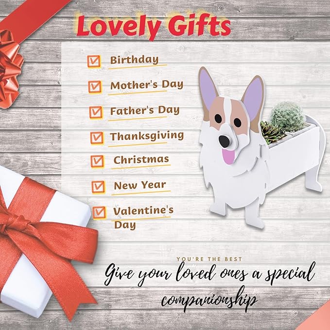 Corgi Dog Planter Plant Pots,Cute Garden Dog Flower Planter,Dog Planters Birthday Gifts for Women,Office,Indoor/Outdoor Decor(9.45 * 6.73 * 12.2in)