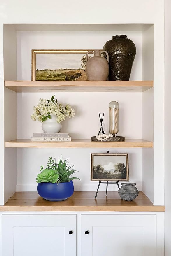 Fake Plants Artificial Succulents in Pots Faux Succulent Arrangement Potted Plant with Blue Ceramic Pot for Home Decor Modern Office Desk Bathroom Shelf Living Room Indoor & Outdoor Decoration