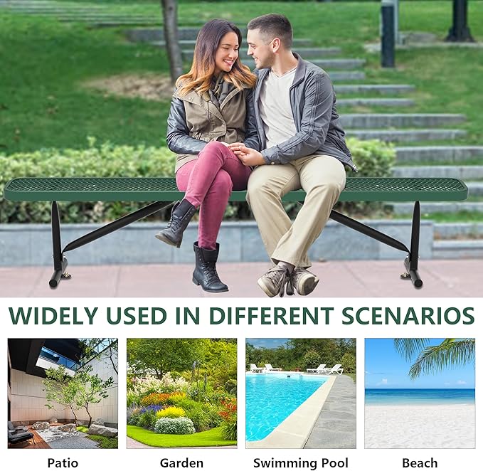 96" L Outdoor Metal Benches, Heavy Duty Garden Park Bench for Outside, Porch Chair Sports Backless Commercial Benches Mesh Bench for Shopping Mall, Store, Lawn, Park, Patio, Deck, Garden