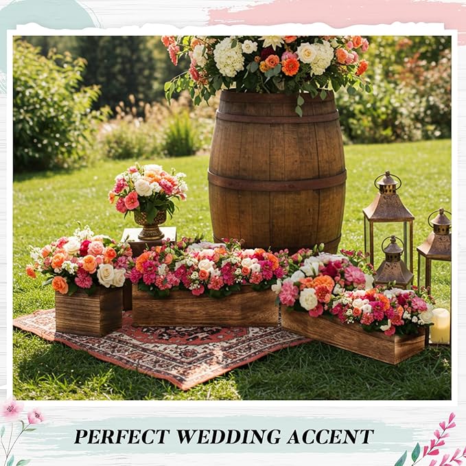 Dandat 3 Set Wood Boxes for Centerpieces Rectangle Wooden Planter Box Rustic Wood Planter with Removable Plastic Liner Floral Foam Blocks for Centerpieces Home Wedding Garden Decor (12x4 Inch)