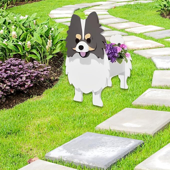 Grey and White Pomeranian Dog Planter Plant Pots,Cute Garden Dog Flower Planter,Dog Planters Birthday Gifts for Women,Office,Indoor/Outdoor Decor(9.45 * 6.65 * 12.13in)