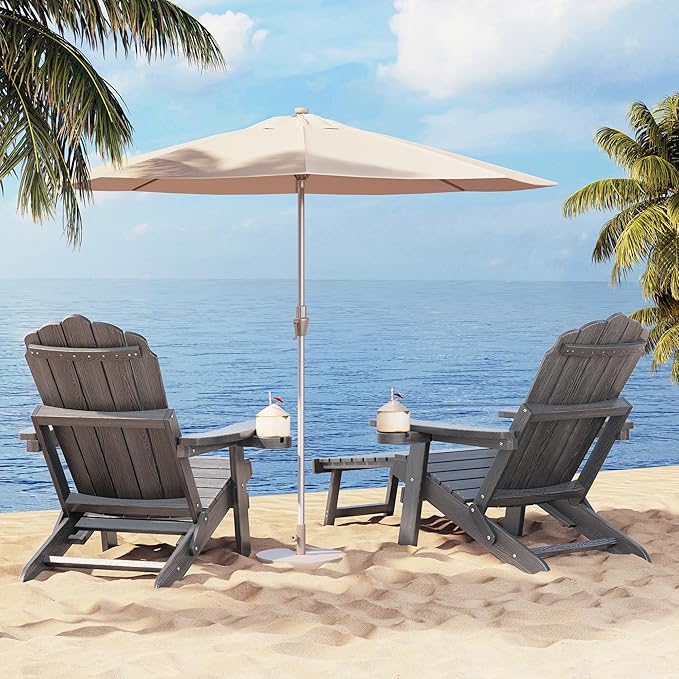 Folding Adirondack Chair Set of 4 with Adjustable Backrest, Adirondack Chair with Retractable Ottoman with 2 Cup Holders, for Pool Deck Beach Garden, Grey