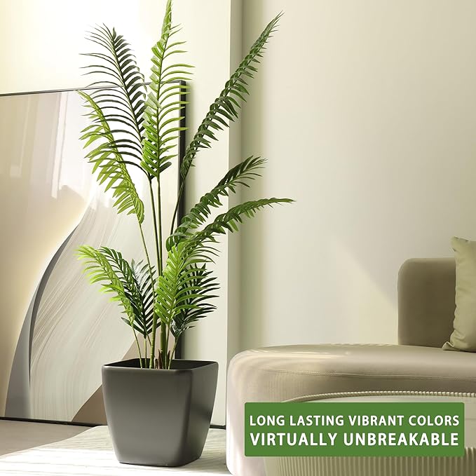 Dexceder 18x17 Self Watering Planter with Wheels Indoor Outdoor, Inner Mat Design, Thickened Large Floor Standing Flower Plant Pot with Water Level Indicator (Slate Gray Matte)