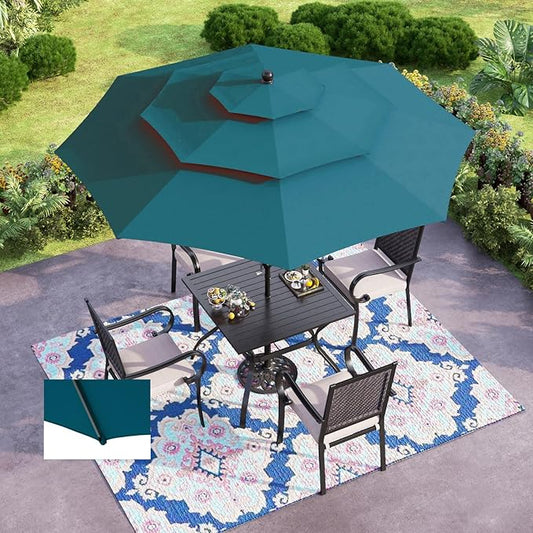 GREEN PARTY 10ft Outdoor Patio Umbrella, Auto-Tilt Market Table Umbrellas with Crank, 8 Sturdy Ribs & 1.5" Pole UV Protection for Garden Deck Backyard Pool