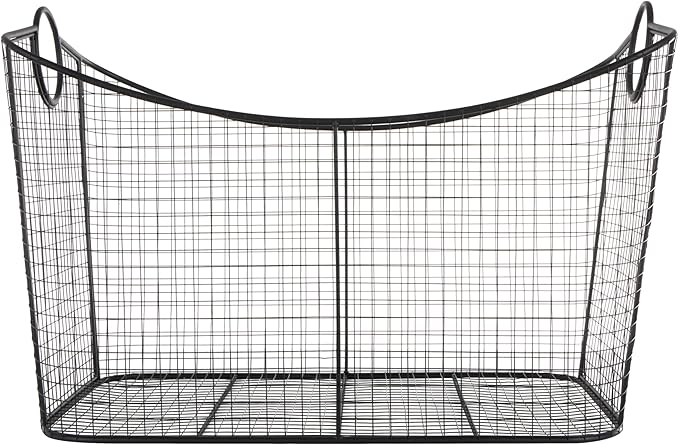 Deco 79 Metal Large Open Frame Wire Grid Storage Basket with Curved Sides and Ring Handles, 30" x 20" x 20", Black