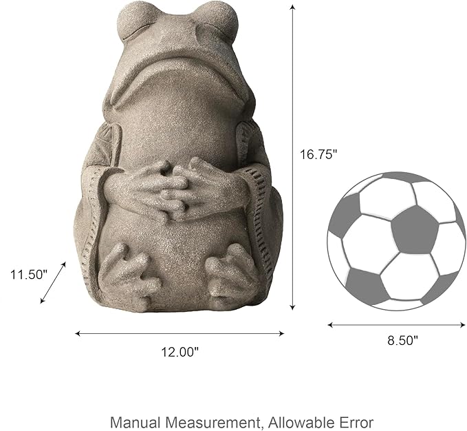 Glitzhome MGO Faux Concrete Zen-Style Frog Garden Statue Indoor and Outdoor Decoration, 16.75" H