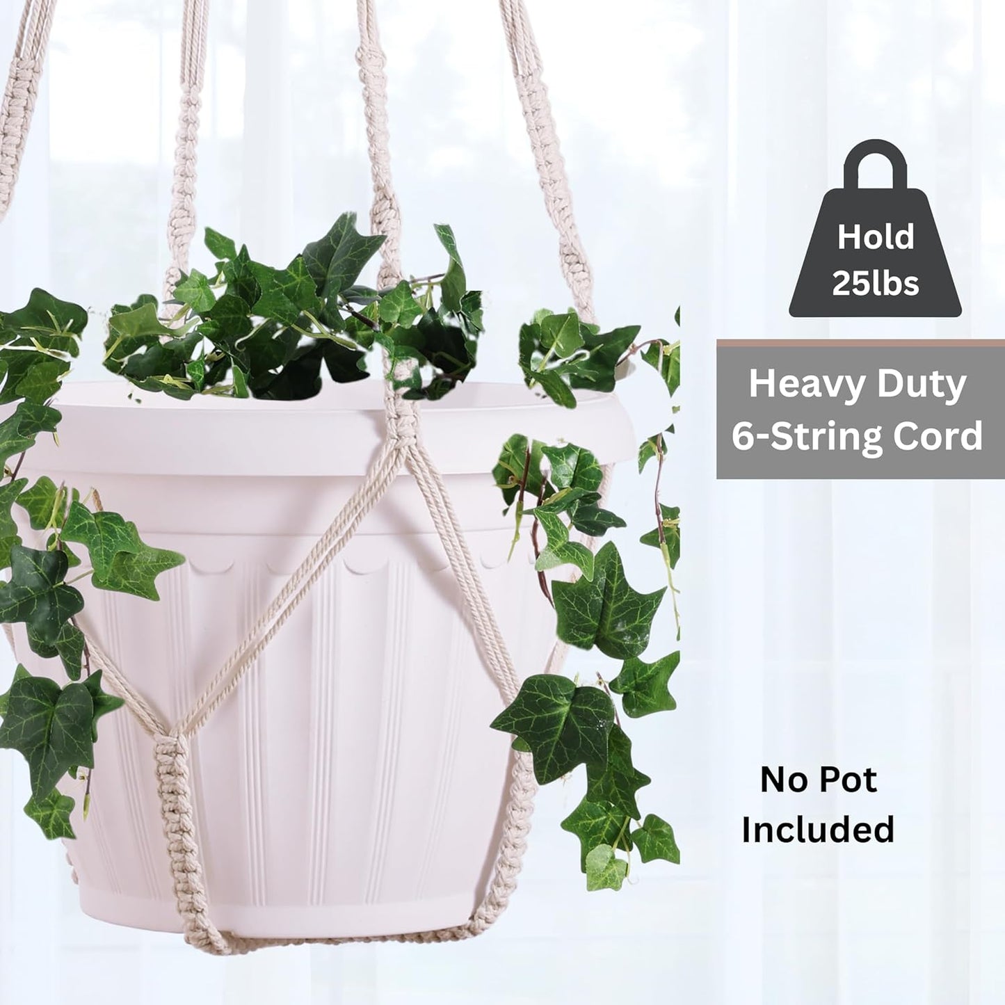 Giant XXL 55 Inches Macrame Planter Hanger Large for 15 inch Pot + Swag Hook | Extra Large Hanging Planter for Indoor Plants | No Pot/Plant Included (XXL)