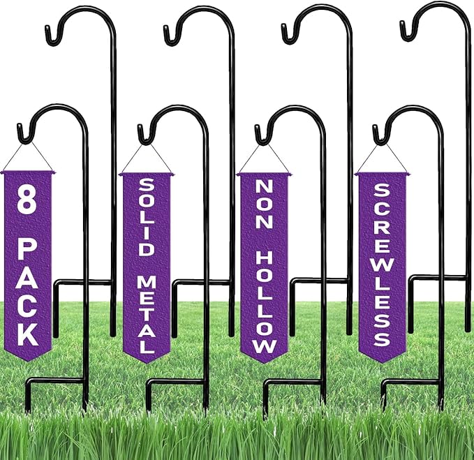 Ashman Shepherd's Hooks 35 Inch (8 Pack), Black, Made of Premium Metal for Hanging Solar Lights, Bird Feeders, Mason Jars, Christmas Lights, Lanterns, Garden Stakes and Wedding Décor.