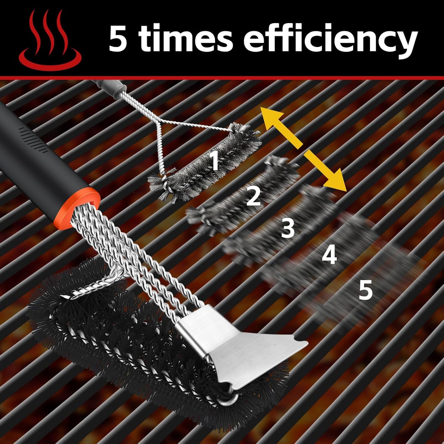 Grill Brush and Scraper, Safe Nylon Bristles Barbecue Triple Scrubbers Cleaning Brush for Cast Iron Grates/Porcelain/Weber Gas/Charcoal Grill,Extra Strong BBQ Cleaner Accessories (Black)