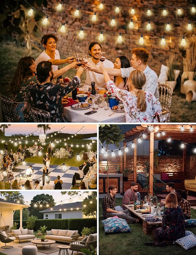 Brightever 3 Color in 1 LED Outdoor String Lights with Remote, 120FT Patio Lights Outdoor Waterproof with 38 Vintage Edison Bulbs, 3 Modes 2 Timer Dimmable String Light for Outside, 2700K/4000K/5000K