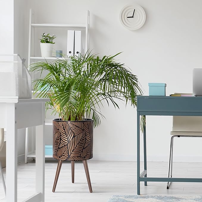 D'vine Dev 14 Inch Planter Pot with Stand, Mid-Century Tall Plant Pot with Legs for Indoor Plants, X-Large, Bronze/Grey, 88-L-D-6