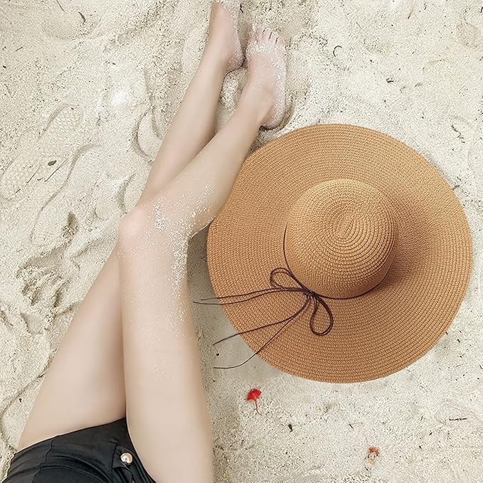 Floppy Big Beach Straw Hats for Women Foldable Summer Wide Brim Packable Sun Hat Womens Travel Straw Fedora Hat