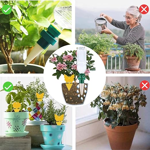 Grembeb【Upgrade】 Self Watering Planter Insert,6 Plant Spikes Device Ceramic Stakes + 6 Garden Papers Automatic Drip Irrigation Flower Waterer System for Vacation Outdoor Indoor Home Houseplant Use