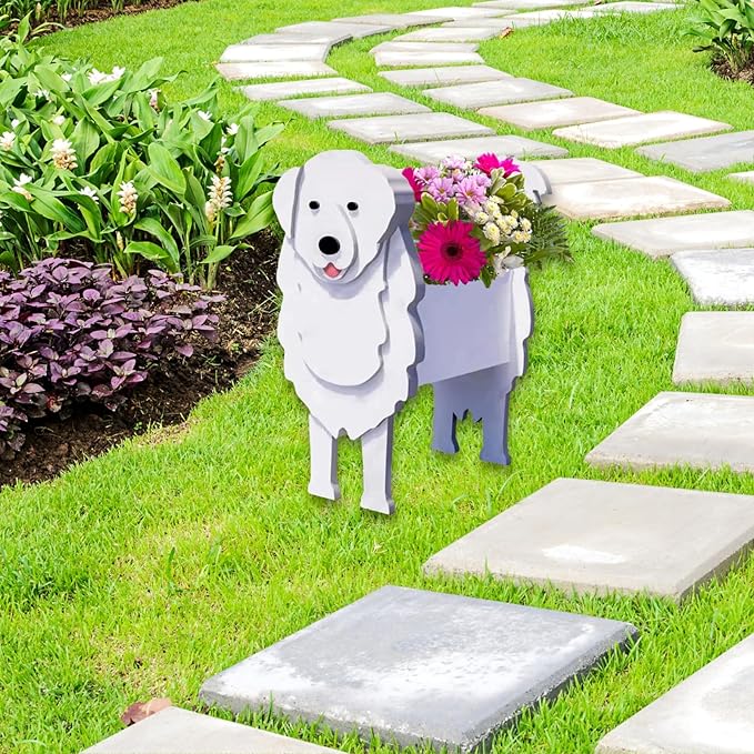 Great Pyrenees Dog Planter Plant Pots,Cute Garden Dog Flower Planter,Dog Planters Birthday Gifts for Women,Office,Indoor/Outdoor Decor(9.45 * 6.97 * 12.2in)