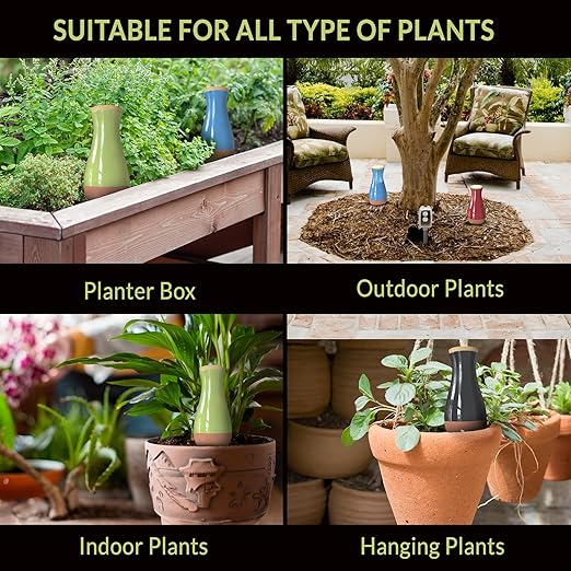 Drip Irrigation Stakes - Extra Large Improved Drip Easy-Refill 4 Week Waterer System with Large Reservoir Bulbs - Automatic Self-Watering Device for Indoor & Outdoor Plants