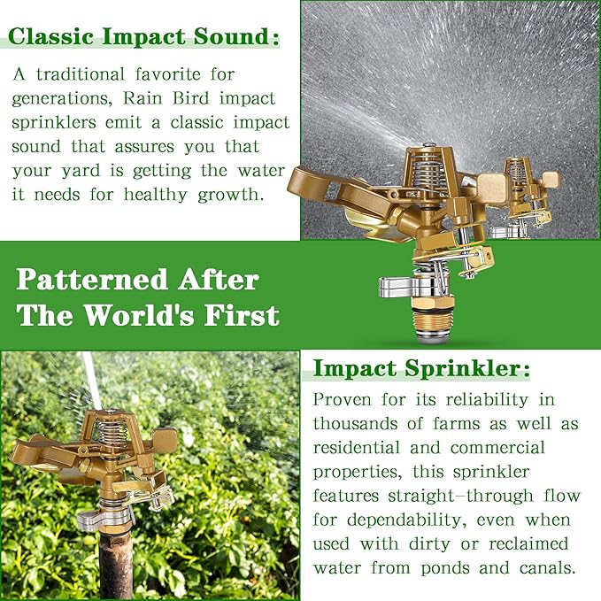 Ferraycle 2 Pieces 1/2 Inch Brass Impact Sprinkler Head with Nozzles Heavy Duty Adjustable 0-360 Degrees Impulse Sprinkler Head Lawn Watering for Yard Irrigation