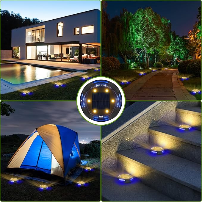 GREPRO Solar Ground Light, 12 Packs 10 LED Solar Outdoor Lights Waterproof for Outdoor Garden Light Solar IP65 Waterproof Warm White Garden Lights Solar for Lawn/Driveway/Walkway/Patio, Black