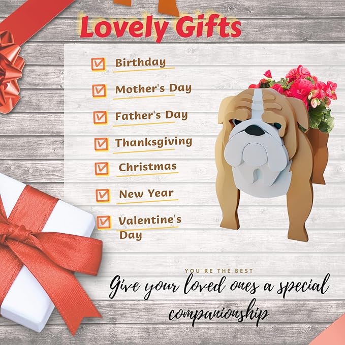 English Bulldog Dog Planter Plant Pots,Cute Garden Dog Flower Planter,Dog Planters Birthday Gifts for Women,Office,Indoor/Outdoor Decor(9.45 * 7.48 * 10.63in)