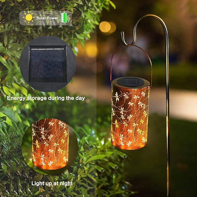 4 Pack Solar Lanterns Outdoor Hanging Lantern Lights, Dragonfly Hollowed-Out Metal Decor Lantern, Waterproof LED Decorative Garden Light - Delicate Garden Decoration for Patio, Yard