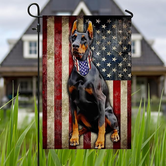 FLAGWIX American Flags - Doberman Pinscher Flag, 4th of July Decorations for Inside, Outside, Garden Flag (11.5" x 17.5") - USA House Garden Flags Premium Polyester, Decorative Outdoor Flags