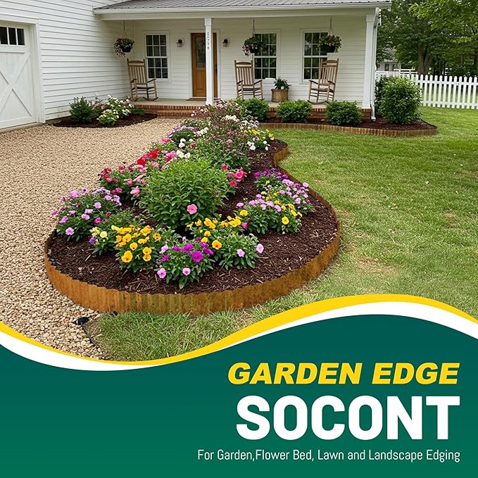 Corrugated Metal Garden Edging, 10"×20Ft Durable Landscape Border for Garden, Lawn, Flower Beds and Paver Edging (Rusty)