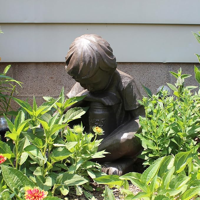 Emsco Group 92225 Boy Statue – Natural Appearance – Made of Resin – Lightweight – 16” Height Garden, BRONZE