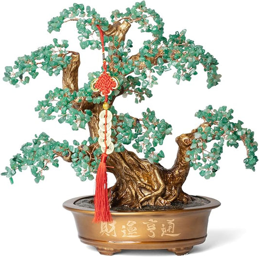 Green Aventurine Gemstone Crystal Bonsai Tree of Life(1,350 Gemstone Count) Large Feng Shui Money Chakra Tree for Luck and Wealth Desk Decoration 20 Inches