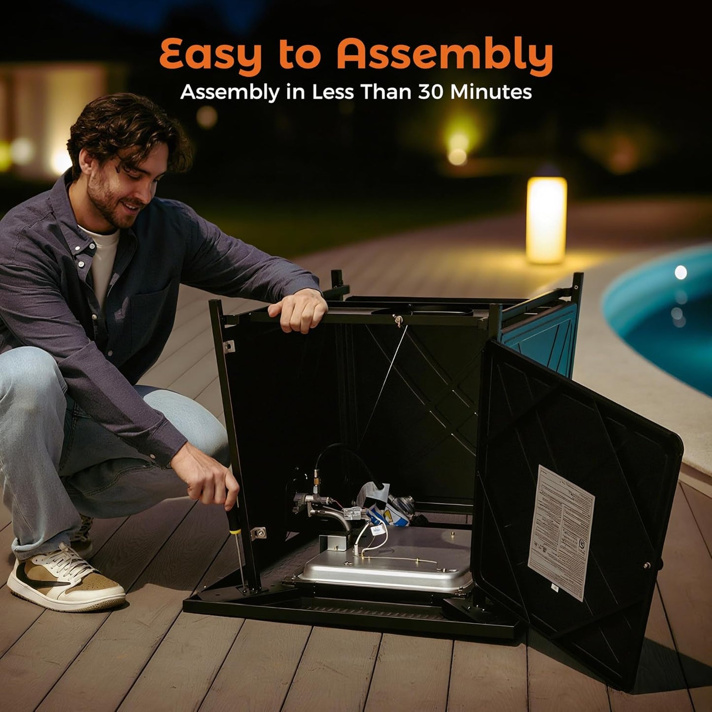 BALI OUTDOORS Gas FirePit Table, 28 inch 50,000 BTU Square Outdoor Propane Fire Pit Table with Lid and Blue Fire Glass