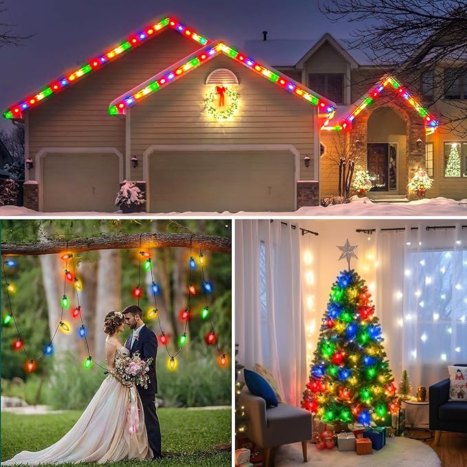 C9 LED Christmas Lights, 134FT 200 Bulbs Outdoor Christmas Decorations for House Waterproof String Lights Extendable Green Wire Fairy Lights for Patio Xmas Garden Party Wedding Indoor Multicolor