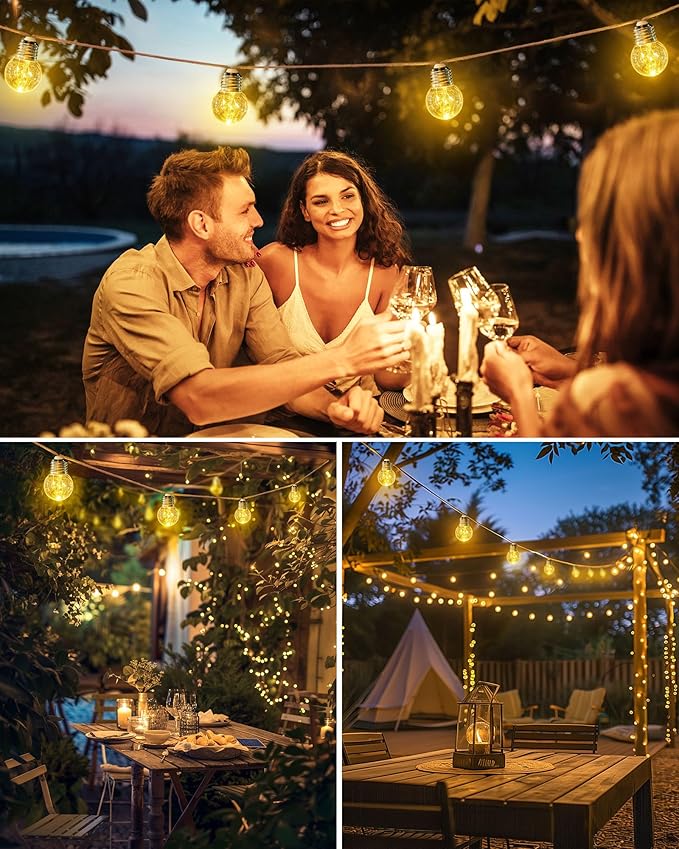 Brightown Solar String Lights Outdoor, 30Ft Vintage Hemp Rope Solar Patio Lights with 15 Shatterproof Bulbs, 8 Light Modes Waterproof Hanging Lights for Backyard Fence Café Bistro Decor, Warm White