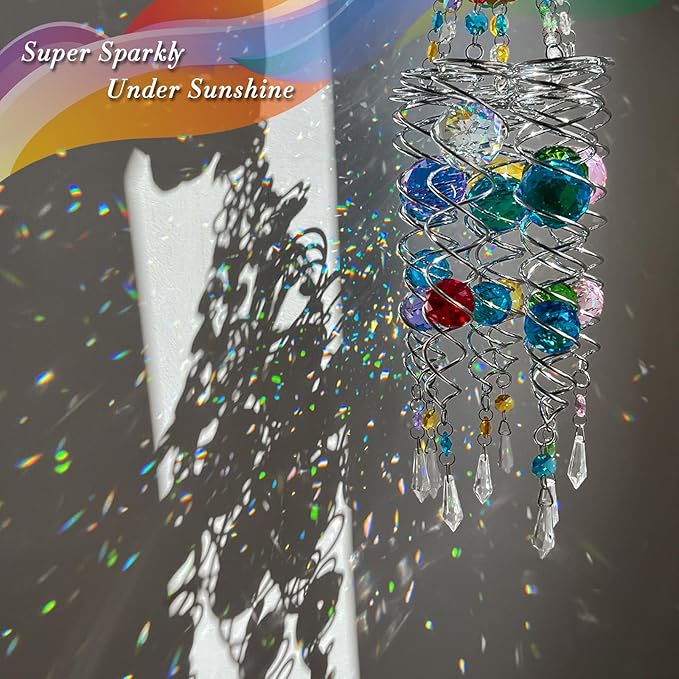 FONMY Dragonfly Gazing Ball Spiral Wind Spinner Sun Catcher Rainbow Maker Silver Spiral W/Pink K9 Crystal Ball Tree Hanging Ornament Indoor Outdoor Garden Decor. 19.5inch H