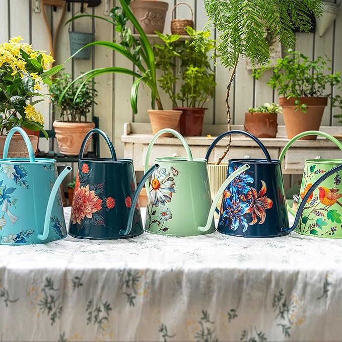 Berry&Bird House Plants Watering Can - Indoor & Outdoor 1/2 Gallon Stainless Steel Water Can with Long Spout Garden Decoration for Flower Bonsai Succulent Gardening Large Watwer Bottle(2L/68oz,Dahlia)