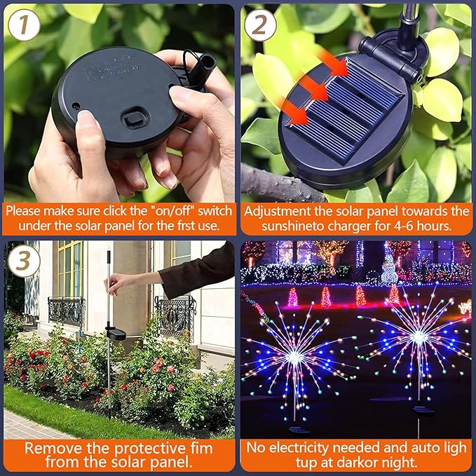 4 Pack Solar Firework Lights 150 LED Create Magical Nights, Waterproof Starburst Fairy Lights for Garden Yard Patio Christmas Romantic Wedding Party Decor(Color)
