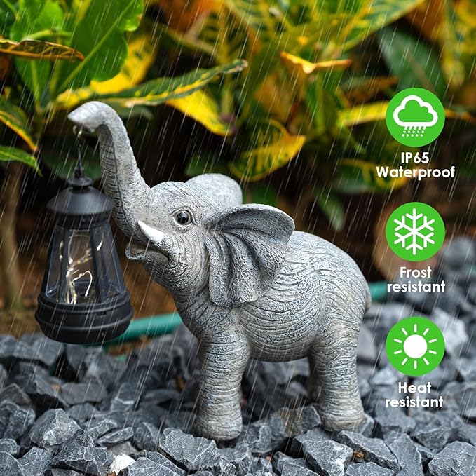 Elephant Statue Solar Garden Decor, Outdoor Solar Decoration for Outside, Gardening Gifts for Women