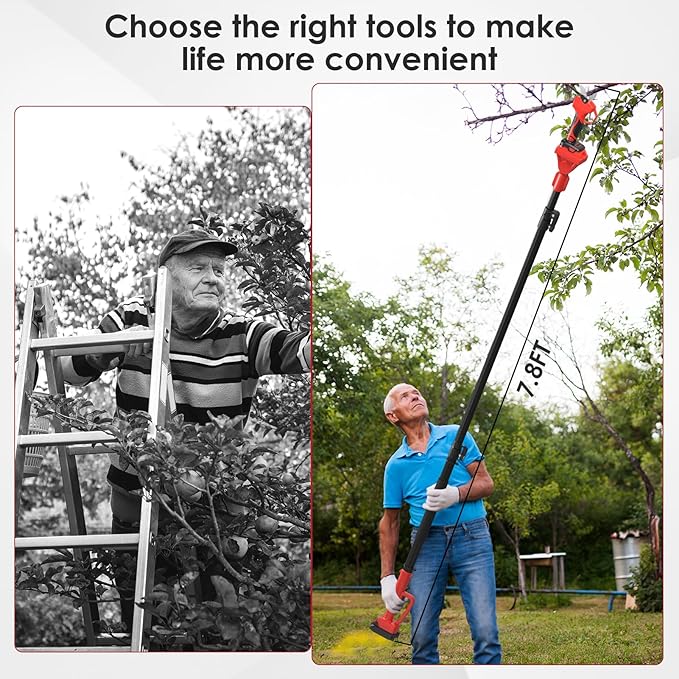 Electric Pruning Shears with Telescopic Rod, 50mm 1.96" Cutting Diameter Cordless Pruner with 2 Rechargeable Batteries, Tree Branch Cutter with SK7 Blade for Gardening Pruning