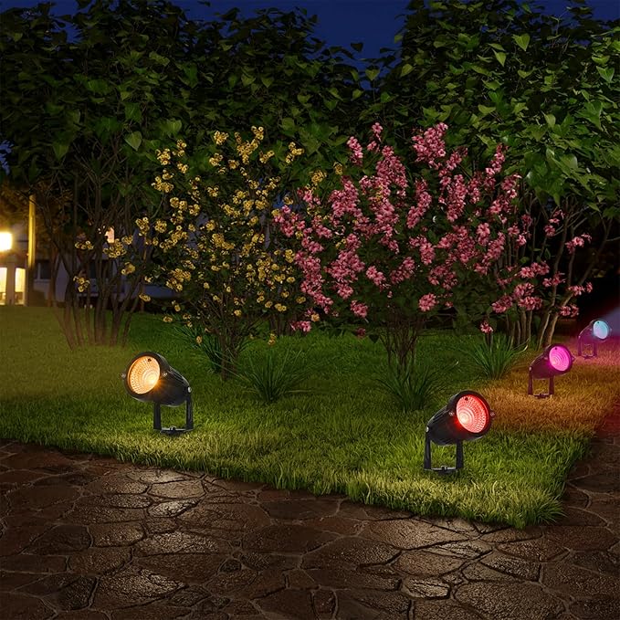Color Change Landscape Lighting Low Voltage LED Outdoor Spotlights 6W 12V IP66 Waterproof Landscaping Lights Remote Control Garden Pathway Lights RGB Trees Decorations